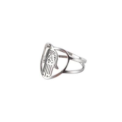 Non-Tarnish Stainless Steel Heart with Hamsa Hand Finger Ring
