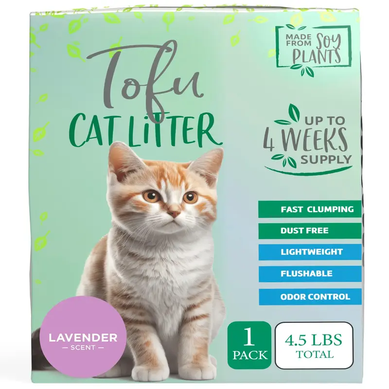 Natural Paw Tofu Cat Litter Pellets, 4.5lb Refill Bag, Lavender Scented, Flushable, Lightweight, No Tracking, Dust-Free, Clum...