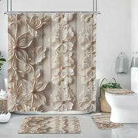 Floral Pattern Bathroom Decor Set, 1 Count Shower Curtain with Hooks/4 Counts Bathroom Decor Set, Bathroom Accessories for Ho...