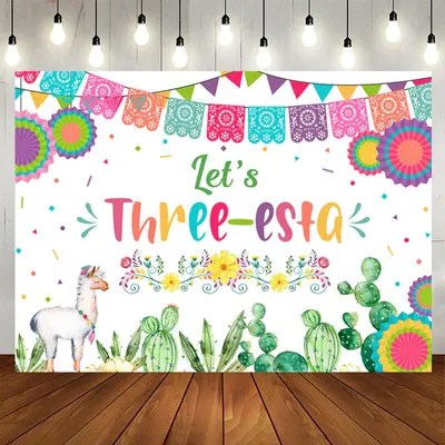 Aperturee Lets Three Colorful Fiesta Kids 3rd Birthday Backdrop