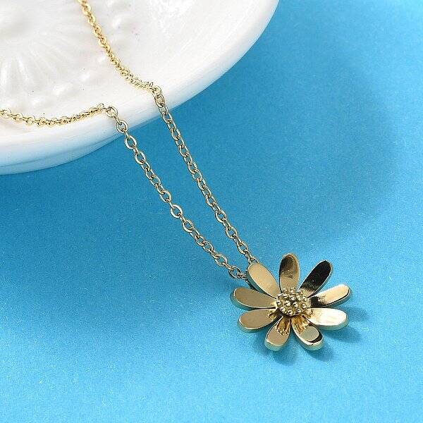 304 Stainless Steel Flower Pendant Necklaces for Women