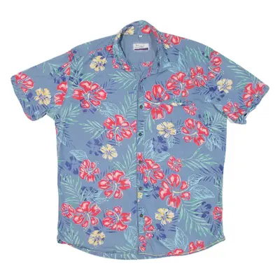 PAUL KEHL Mens Hawaiian Shirt Blue Floral XL
