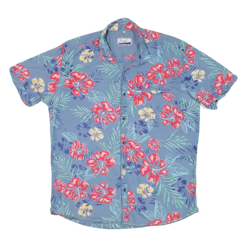 PAUL KEHL Mens Hawaiian Shirt Blue Floral XL