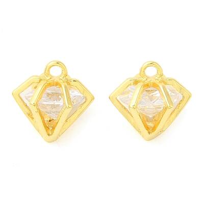 Real 18K Gold Plated Rack Plating Brass with Cubic Zirconia Pendants Charms