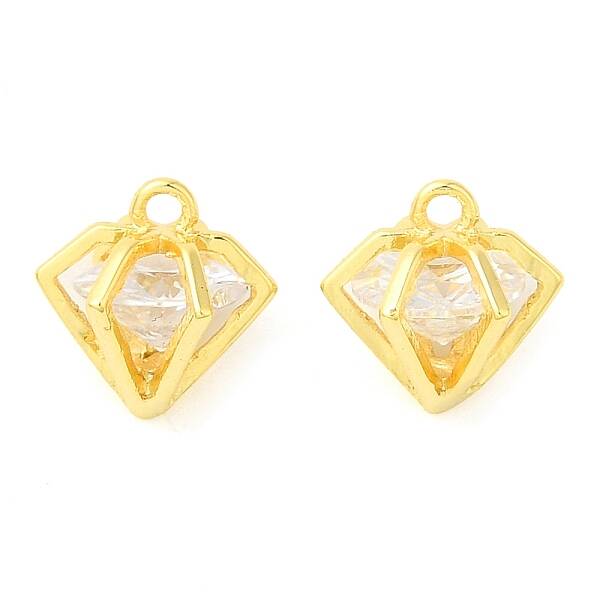 Real 18K Gold Plated Rack Plating Brass with Cubic Zirconia Pendants Charms