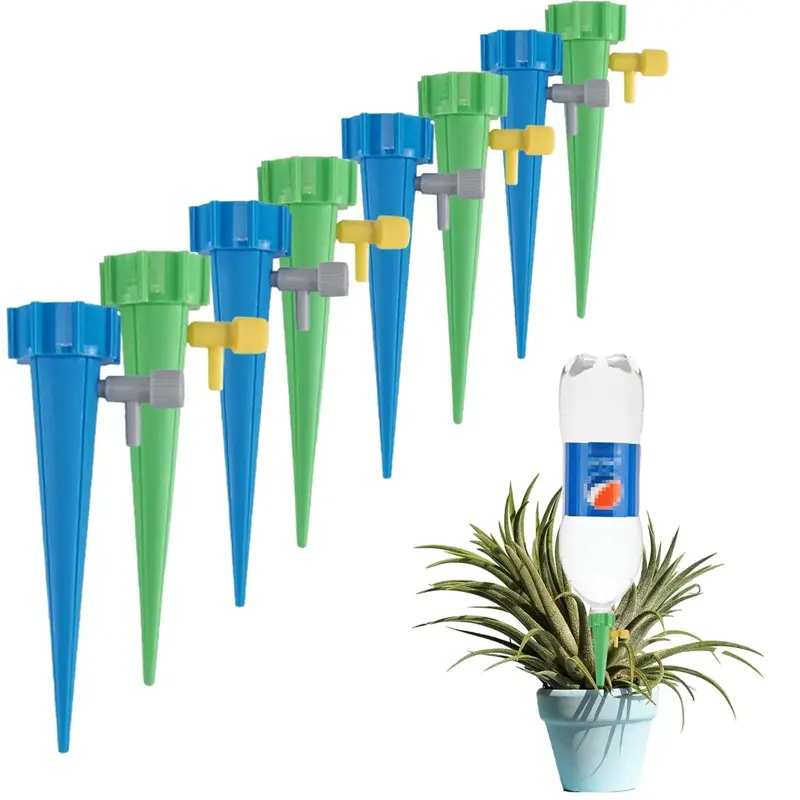 24 self-watering spikes for plants, outdoor automatic plant drinker, insert device with adjustable Vavle switch for indoor an...