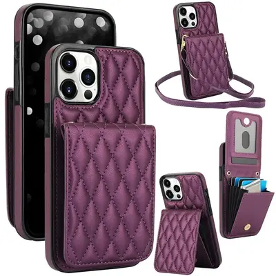 Rhombus Pattern Wallet Phone Case with Card Slot, 1 Count Crossbody PU Leather Phone Protective Cover Compatible with iPhone ...