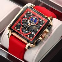 LIGE Square Skeletonized Dial Multi Functional Heavy Men's Sport Watch With Waterproof Luminous and Moon-phase