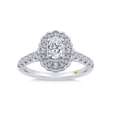 Floral Oval Halo Lab Grown Pavé Diamond Engagement Ring | 18K White Gold 1 CT. TW.