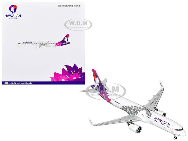 Airbus A321neo Commercial Aircraft Hawaiian Airlines (N209HA) White with Purple Tail and Graphics Gemini 200 Series 1/200...