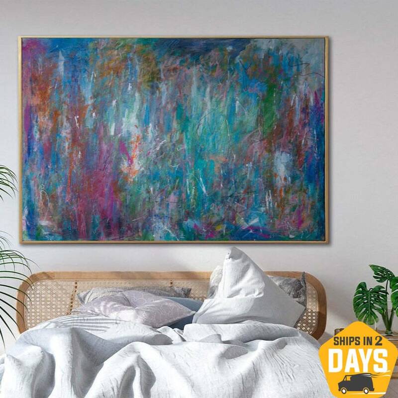 Large Colorful Oil Painting Acrylic Blue Canvas Art Large Acrylic Painting On Canvas Modern Living Room Wall Decor | HOLIDAY ...