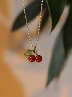 Sweet Design Cherry Pendant Necklace for Women & Girls, Cute Stainless Steel Jewelry for Party, Daily Clothing Decor, Trendy ...