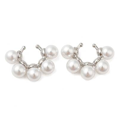 Rack Plating Brass Cuff Earrings with Plastic Pearl Beaded