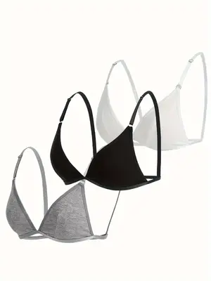 Women's Plain Ribbed Wireless Triangle Bra, Adjustable Spaghetti Strap Push Up Lingerie Top, Soft Comfortable Lingerie for A...