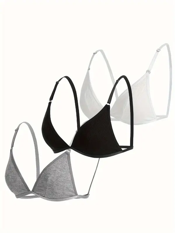 Women's Plain Ribbed Wireless Triangle Bra, Adjustable Spaghetti Strap Push Up Lingerie Top, Soft Comfortable Lingerie for A...