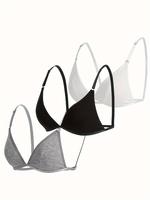Women's Sexy Plain Ribbed Wireless Triangle Bra, Elegant Lady Basic Adjustable Spaghetti Strap Push Up Lingerie Top, Minimali...