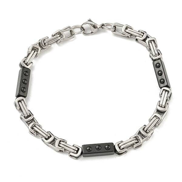 Two Tone 201 Stainless Steel Rectangle & Byzantine Chain Bracelet