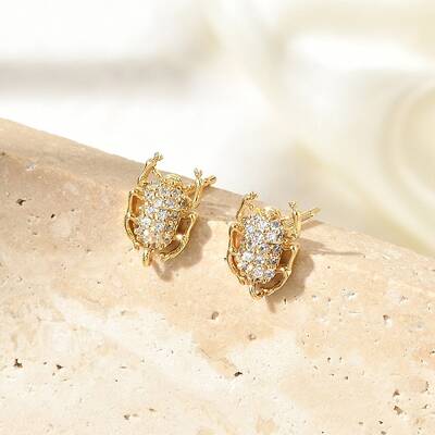 Brass Micro Pave Clear Cubic Zirconia Stud Earrings