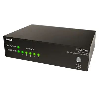 SW-100-05PD Luxul 5-Ports Unmanaged PoE+ Switch With POE Passthrough