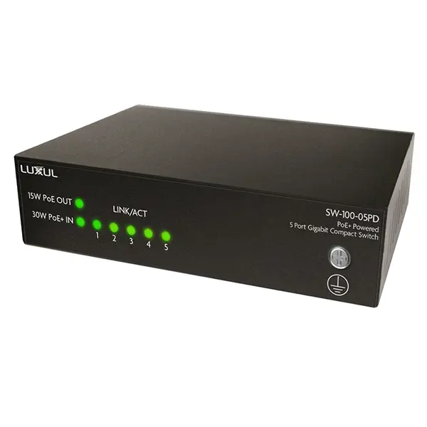 SW-100-05PD Luxul 5-Ports Unmanaged PoE+ Switch With POE Passthrough