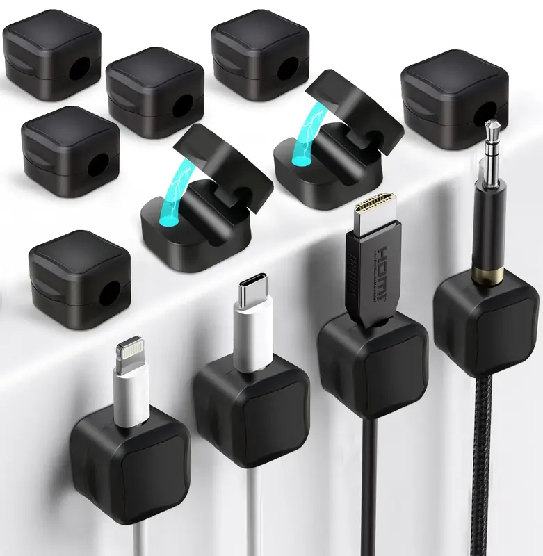 12-Pack Magnetic Cable Management Clips - Strong Magnetic Cable Holders for Home, Office, Car, Desk, Nightstand & More - Keep...