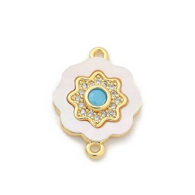 Brass Micro Pave Clear Cubic Zirconia & Shell Connector Charms