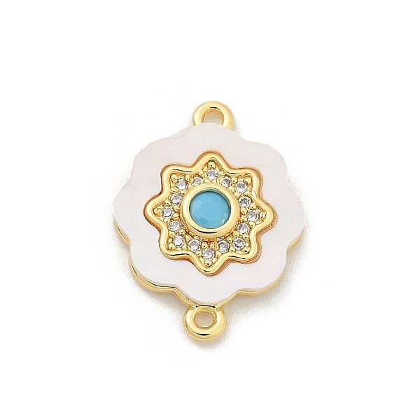Brass Micro Pave Clear Cubic Zirconia & Shell Connector Charms