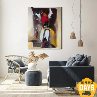Abstract Bird Oil Painting Colorful Textured Artwork Modern Original Wall Art for Living Room Decor | TAKEOFF 47.2"x39.4...