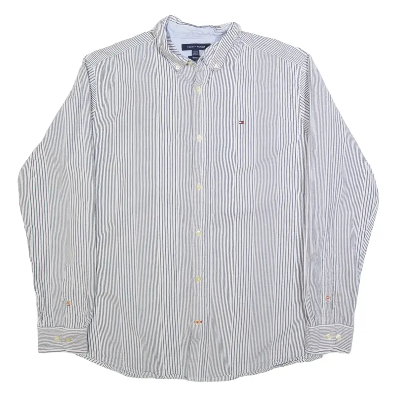 TOMMY HILFIGER Mens Shirt White Striped Long Sleeve XL