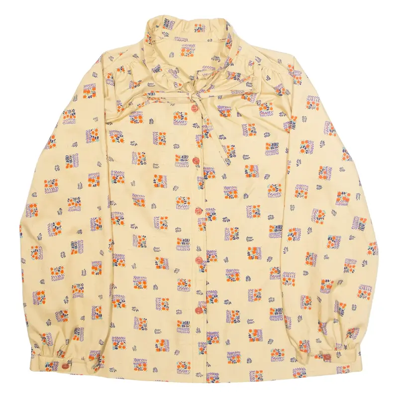 Womens Printed Blouse Beige High Neck Long Sleeve Crazy Pattern M