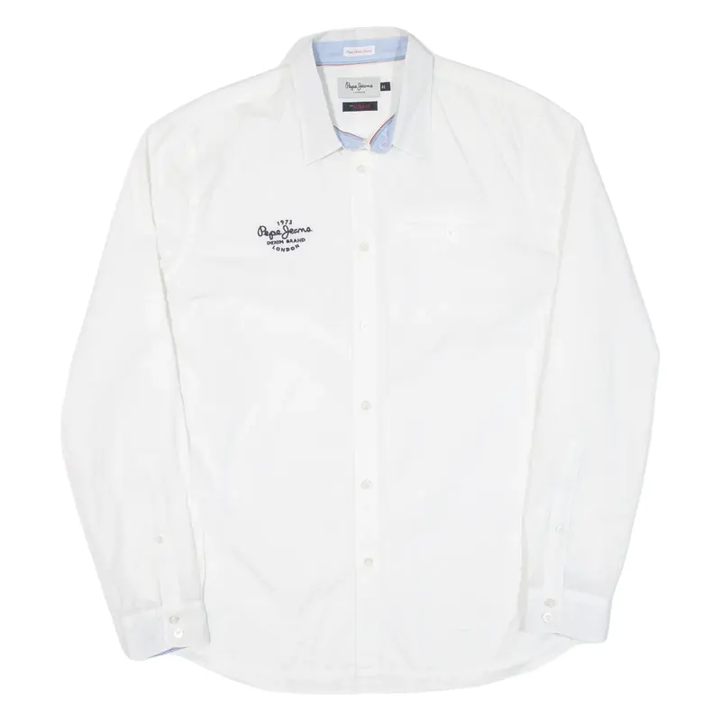 PEPE JEANS Mens Plain Shirt White Long Sleeve XL