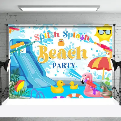 Swimming Pool Water Gun Summer Beach Party Backdrop - Aperturee
