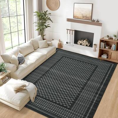 Garvee Washable 5x7 Checkered Plaid Area Rug Soft Low-Pile Polyester Non-Slip Stain-Resistant Rubber Backing Living Room Bedr...