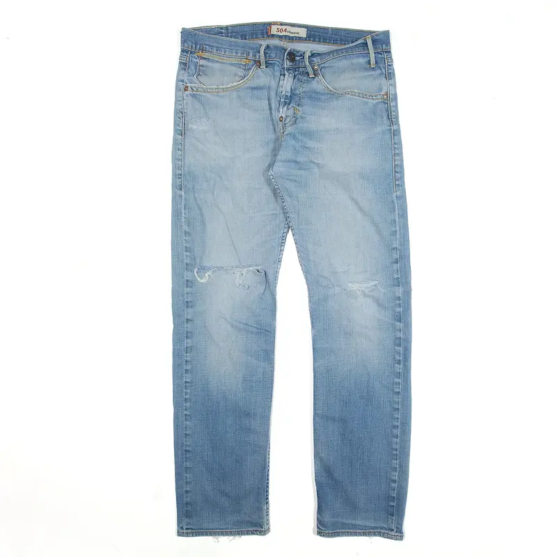LEVI'S 504 Distressed Blue Denim Regular Straight Jeans Mens W31 L32