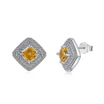 Rhombus 925 Sterling Silver Micro Pave Cubic Zirconia Stud Earrings for Woman