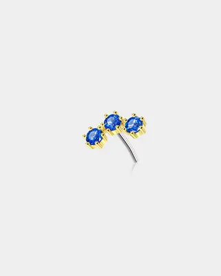 14K Gold Triple CZ Threadless Helix Earring - 14K Top Only / Aquamarine