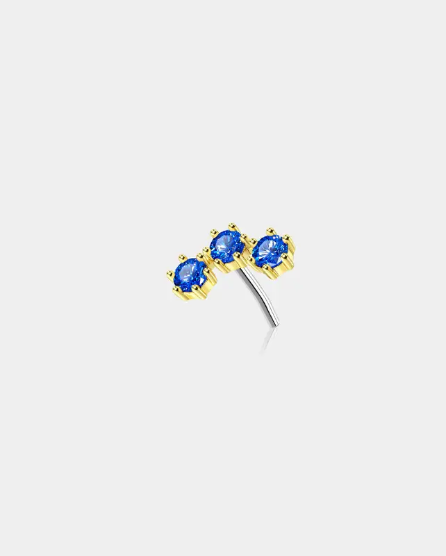 14K Gold Triple CZ Threadless Helix Earring - 14K Top Only / Aquamarine