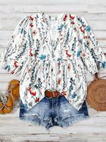 Women's Floral Print Notched Neck Blouse, Cute Casual Rolled Sleeve Top for Daily Wear, Ladies Clothes for All Seasons, Summe...