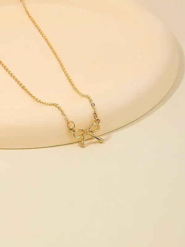 Summer Elegant Style Bowknot Design Pendant Necklace As Galentineday Gift, Bow Charm Necklace, Fashion Jewelry Accessories fo...