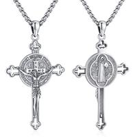 DRINSPER Saint Benedict Cross Necklace 925 Sterling Silver San Benito Pendant Necklace, Pardon Crucifix Necklace, Religious J...