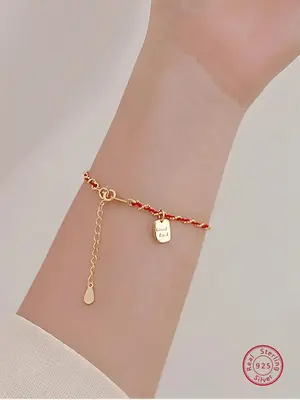 S925 Sterling Silver Cute  Charm Bracelet, Handmade Braided Rope Bracelet for Women & Girls, Fashion Jewelry for Party, Daily...