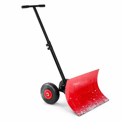 Garvee 29.1x14.2  Snow Shovel with Wheels Heavy Duty Steel Blade Adjustable Angle & Height Handle Durable Rubber Wheels f...