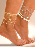 Women's Anklet Set(12pcs), Shell & Rhinestone & Butterfly & Heart & Star & Turtle & Beaded Decor, Fashion Charms Jewelry fo...