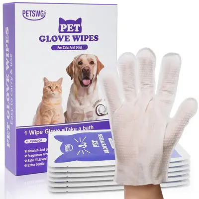 20Pcs Pet Cleaning Gloves Deodorant Bathing Wipes, Hypoallergenic Pet Cleaning Wipes Nourishing Hair Coconut Oil Dog Grooming...