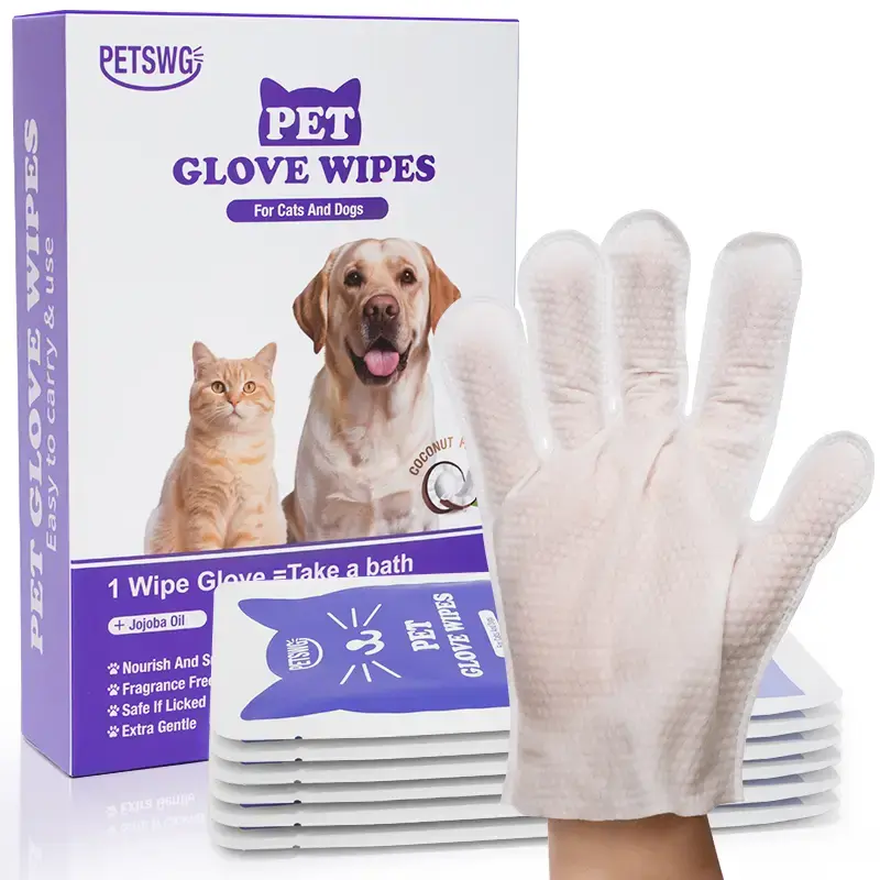 20Pcs Pet Cleaning Gloves Deodorant Bathing Wipes, Hypoallergenic Pet Cleaning Wipes Nourishing Hair Coconut Oil Dog Grooming...