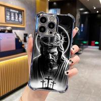 Jesus Clear Protective Four Comers Air Cushion Anti-drop CellPhone Case Clear BracketPhone Case for iPhone 16 15 14 13 12 Pro...
