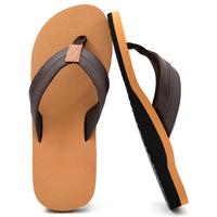 Men’s Flip Flops with Leather Straps, Cushioned Footbed Arch Support Flipflops , Shock-Absorbing Sole, Soft & Durable, Comf...