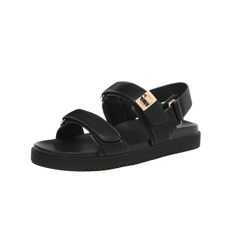 Women's Flat Sandals Comfort Adjustable Double Strap Slip on Leather Footbed Sandals Outdoorfun Footwear