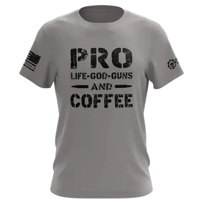 PRO Life-God-Guns & Coffee Gray T-Shirt, MEDIUM