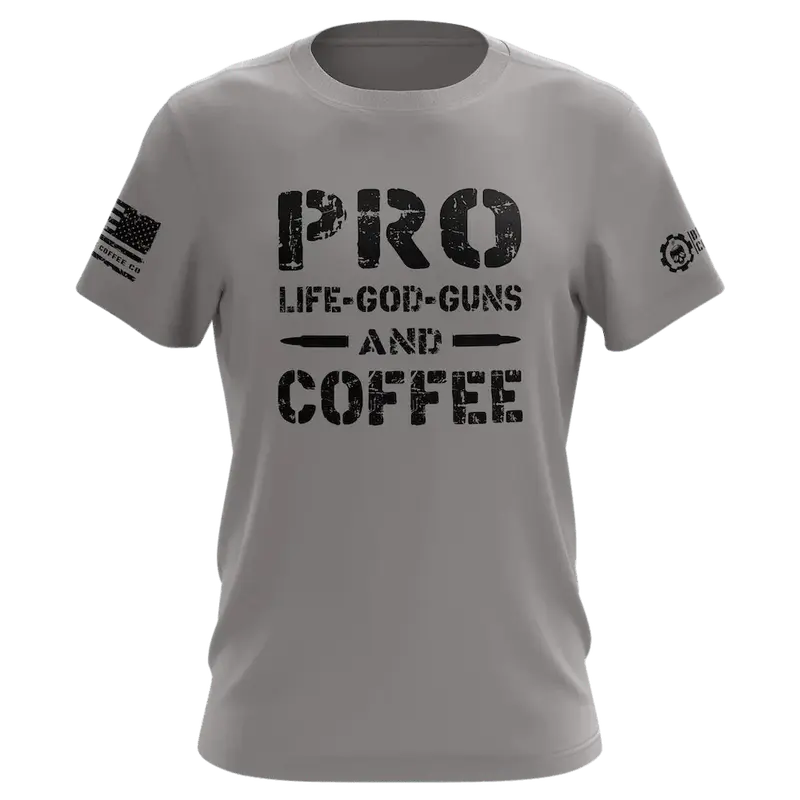 PRO Life-God-Guns & Coffee Gray T-Shirt, MEDIUM